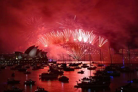 Fireworks light up the midnight sky over Sydney Harbour Bridge and Sydney Opera House during the 2025 New Year