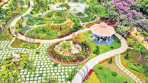 An aerial view of mega eco-park in Kothwalguda