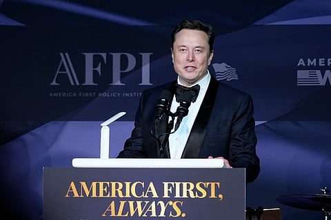  Elon Musk speaks after President-elect Donald Trump spoke during an America First Policy Institute gala at his Mar-a-Lago estate, Nov. 14, 2024, in Palm Beach, Fla