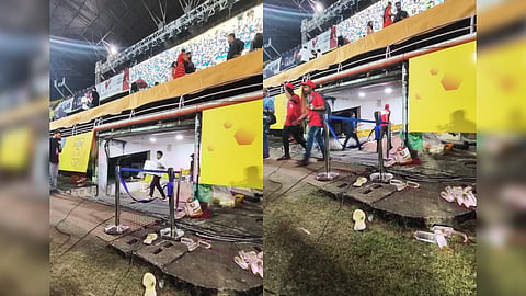 MLA Uma suffered serious injuries after she fell from a height of 15ft at the stadium.