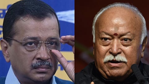 (L) Aam Aadmi Party National Convenor, Arvind Kejriwal, (R) Rashtriya Swayamsevak Sangh (RSS) Chief Mohan Bhagwat