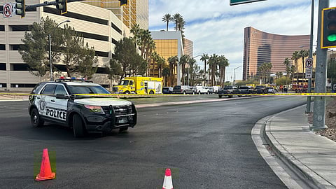 Police block the area after a vehicle caught fire and exploded outside the lobby of President-elect Donald Trump's hotel Wednesday.