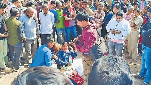 Locals block NH-49 at Jashipur Chowk after the fatal mishap on Thursday 