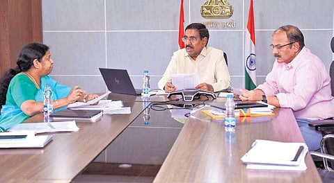 Municipal Administration Minister P Narayana holds a video conference on TDR bonds with municipal commissioners on Friday I Express