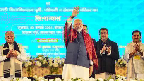Prime Minister Narendra Modi during the foundation stone laying and inauguration ceremony of various developmental projects, in New Delhi, Friday, Jan. 3, 2025.