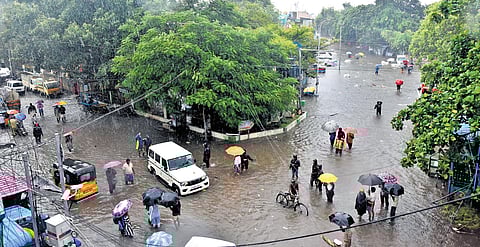 A key junction in Pattalam, Chennai, waterlogged in the aftermath of northeast monsoon rain on October 16, 2024