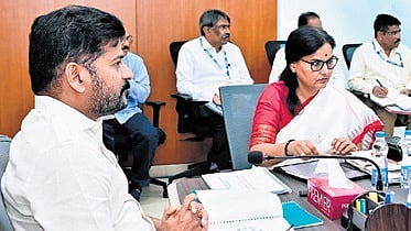 Chief Minister A Revanth chairs the review meeting on water with officials on Friday 