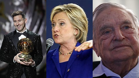 File | Lionel Messi, Hillary Clinton, George Soros