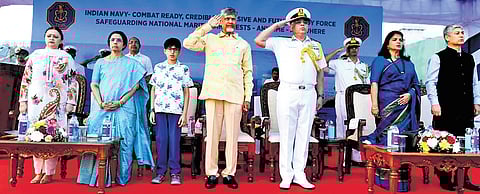 Chief Minister N Chandrababu Naidu, his wife Bhuvaneswari and grandson Devansh, attended the Op Demo at RK Beach 