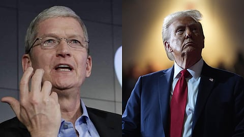 Apple CEO Tim Cook  (L) Donald Trump