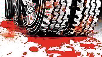 Two persons including a minor boy were killed and another suffered grievous injuries after a speeding car hit their motorcycle.