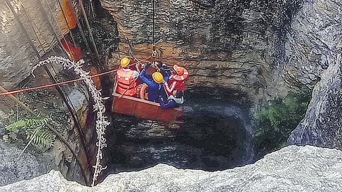  Rescue operations in progress at the mine in Dima Hasao, Assam.