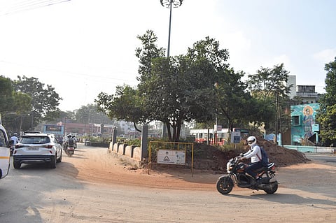 Vehicles ply at the roundabout in front of the Coimbatore combined court complex in Coimbatore.