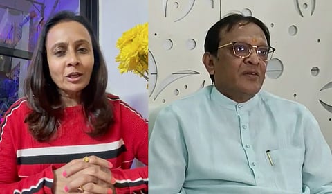 BJP leader Bharti Bhanvadiya (Left) accused Vadodara district BJP president Satish Nishaliya of corruption in a viral video. 