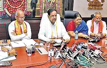 TTD Chairman BR Naidu addressing the media on Wednesday 