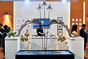 A Ram Dhanush installation at the Vishwaroop Ram exhibition