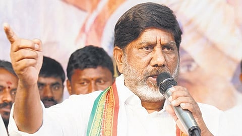 Deputy Chief Minister Mallu Bhatti Vikramarka speaks during a meeting at Nagarkurnool on Thursday