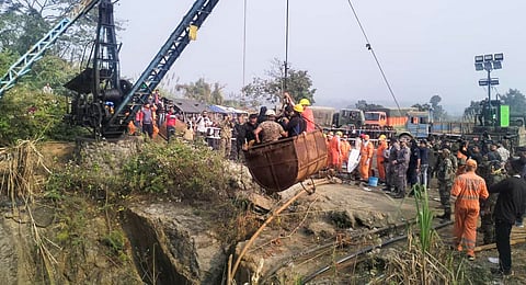 Rescue operation underway for labourers trapped inside a coal mine at Umrangso area, in Dima Hasao district, Assam, Wednesday, Jan. 8, 2025. 