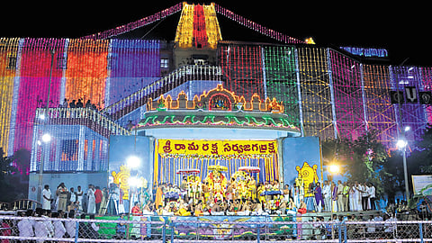 Devotees witness Uttara Dwara Darshanam at Bhadrachalam temple on Friday