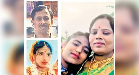 Clockwise from top: Accused Ganga Raju, his wife Bhagya and daughter Navya, and niece Hemavathy
