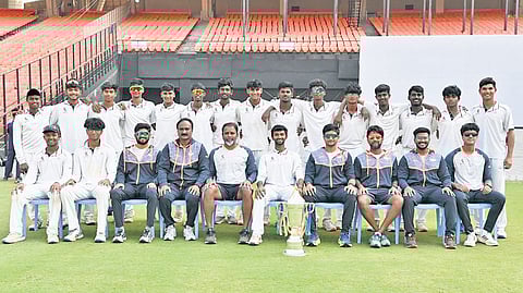 The victorious Tamil Nadu team that won the Cooch Behar tournament on Friday.