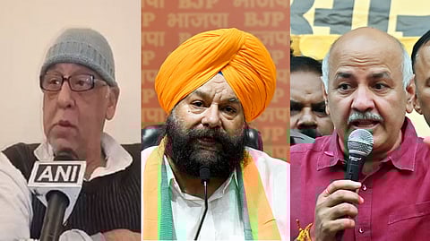 (L to R) Congress' Farhad Suri, BJP's Tarvinder Singh Marwah, and AAP's Manish Sisodia will battle it out for the Jangpura seat in the upcoming Delhi assembly elections.