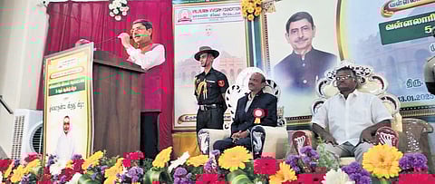 Governor RN Ravi addressing the fifth anniversary event organised by Vallalarin Vivegam Foundation at Hosur on Monday