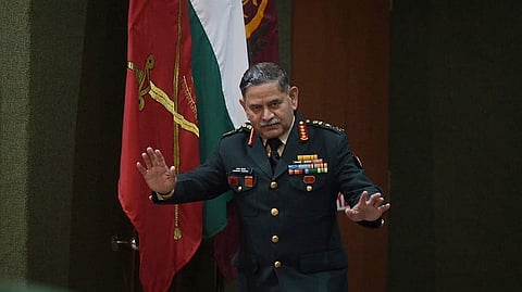 Chief of Army Staff General Upendra Dwivedi addresses the annual press conference, ahead of the 77th Army Day, in New Delhi, Monday, Jan. 13, 2025.