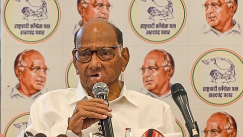 NCP (SP) President Sharad Pawar addresses during a press conference, in Mumbai, Tuesday, Jan. 14, 2025. 