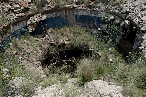 The entrance shaft of an abandoned mine is seen in Stilfontein on January 14, 2025. More than two dozen illegal miners have been rescued, and several bodies were recovered from the abandoned gold mine as operations continued on to reach potentially dozens more who have been underground for months.