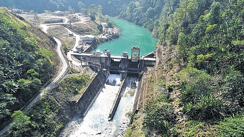 An aerial view of the Kameng hydropower station in the West Kameng district of Arunachal Pradesh.