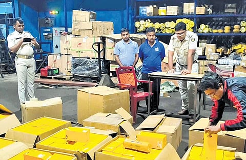 The seized China-made duplicate spare parts for JCB machines 