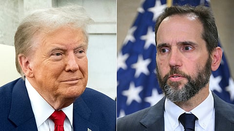 This combination of pictures created on November 14, 2024 shows US President-elect Donald Trump on November 13, 2024, and Special Counsel Jack Smith on June 9, 2023.