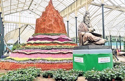 A 10-foot tall statue of Valmiki along with a replica of the anthill where he meditated are part of this year’s Republic Day Lalbagh flower show
