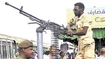 In this image from April 3, 2024, Sudanese security forces patrol in the capital city of Khartoum amid the ongoing civil war in Sudan.
