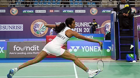 PV SIndhu in action against Manami Suizu on Thursday 