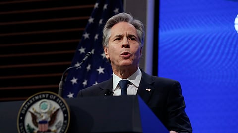 US Secretary of State Antony Blinken delivers remarks at the Atlantic Council, Tuesday, Jan. 14, 2025, in Washington.