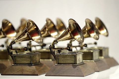 Grammy Awards are displayed at the Grammy Museum Experience at Prudential Center in Newark, N.J. on Oct. 10, 2017. 