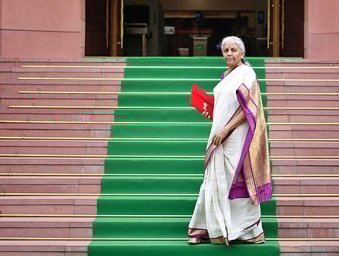Union Finance Minister Nirmala Sitharaman presents the Economic Survey 2024-25 in the Lok Sabha during the Budget session of Parliament in New Delhi (Photo | PTI)