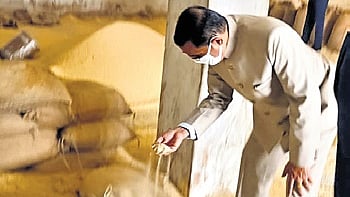 Upa Lokayukta Justice B Veerappa at a godown in Ballari on Friday