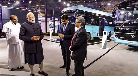 Prime Minister Narendra Modi visits the Bharat Mobility Global Expo 2025 at Bharat Mandapam, in New Delhi, Friday, Jan. 17, 2025.