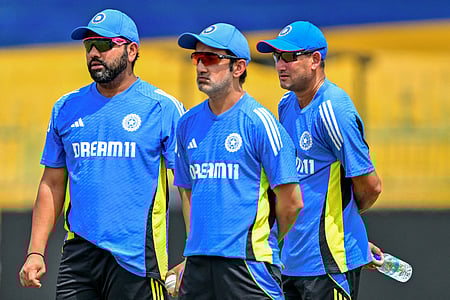 India's captain Rohit Sharma, head coach Gautam Gambhir with chief selector Ajit Agarkar