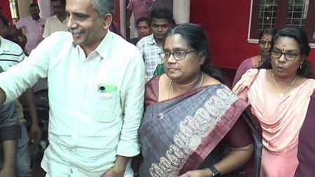 Kala Raju coming out from Congress office in Koothattukulam on Saturday
