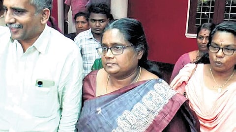 Kala Raju coming out of the Congress office in Koothattukulam on Saturday