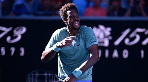 France's Gael Monfils celebrates beating USA's Taylor Fritz in their men's singles match on day seven of the Australian Open tennis tournament in Melbourne on January 18, 2025.