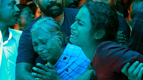 Ushas sister and Vinishas sister weeps in the public view of the victims who lost lives in a gruesome murder at Chendamangalam.