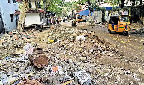 The damaged cemetery road in Shenoy Nagar is in urgent need of attention. Every time it rains, the road becomes completely inaccessible 