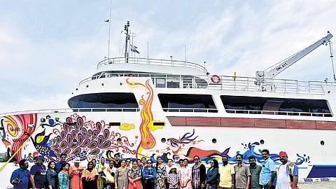 A group of passengers, who had availed of the KSRTC Budget Tourism Cell’s  Nefertiti package, before boarding the cruise liner in Kochi