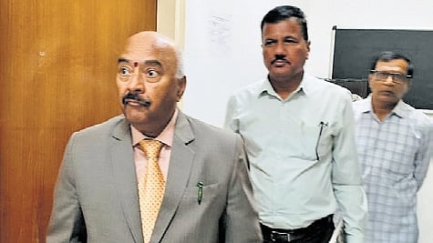 Justice KN Phaneendra at the office of Legal Metrology Department on Ali Asker Road in Bengaluru on Monday