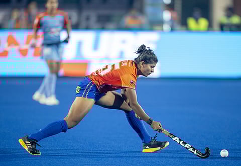 Rutuja Pisal in action for Odisha Warriors in Women's Hockey India League